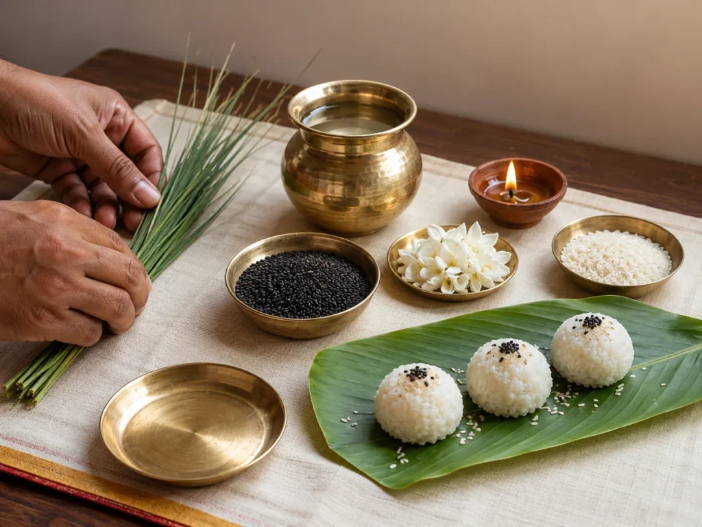 पितृ पक्ष में कुश, काले तिल और जल से तर्पण की तैयारी