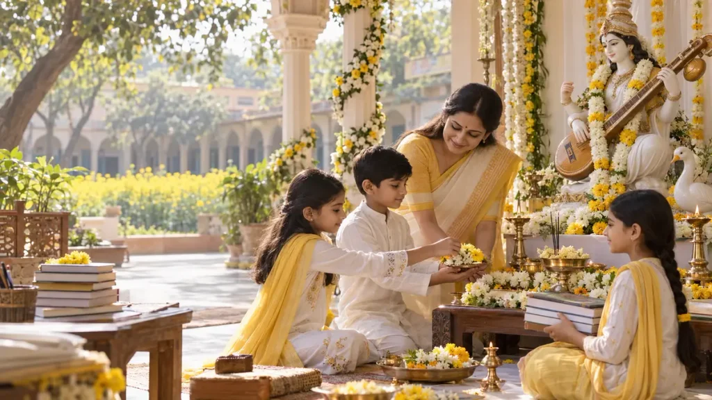 Basant Panchami 2027 पर शिक्षक और विद्यार्थियों द्वारा सरस्वती पूजा