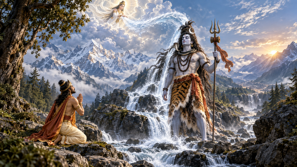  राजा भगीरथ की तपस्या और भगवान शिव की जटाओं से गंगा अवतरण
