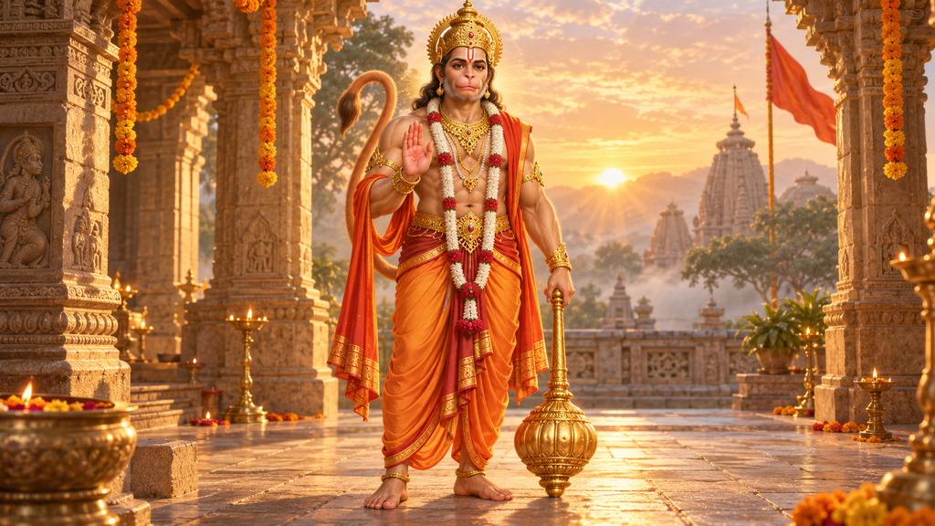 Hanuman Jayanti 2027 पर सूर्योदय के समय हनुमान जी 

